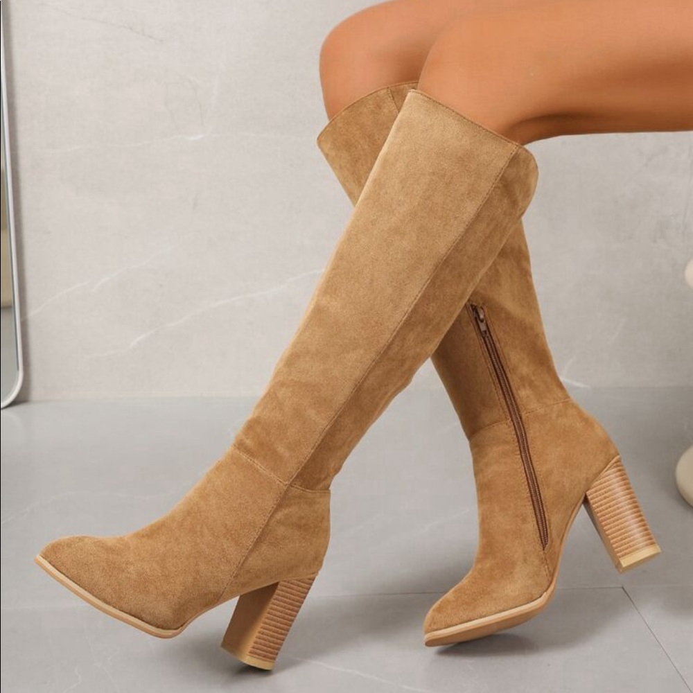 Khaki knee high boots